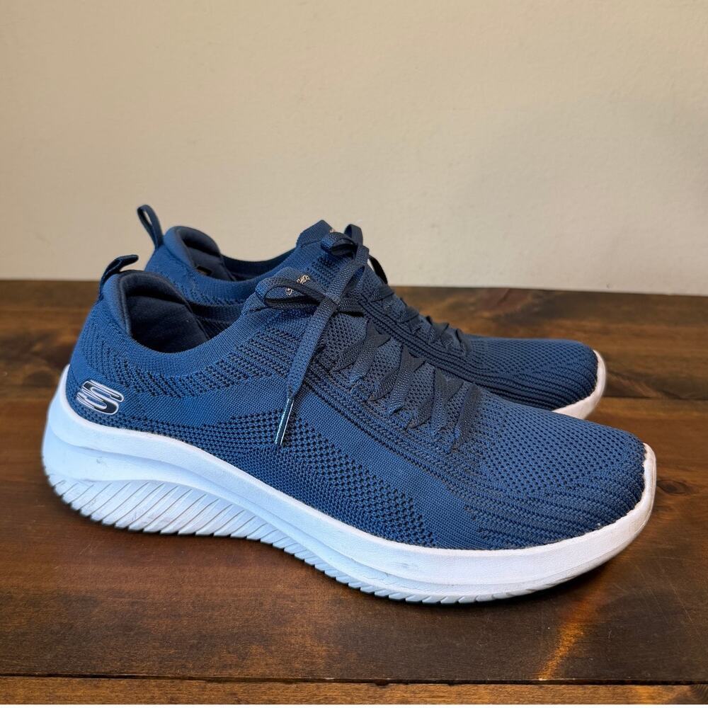 Skechers Ultra Flex 3.0 Big Path Sneakers Navy Knit Lace Up Women's 9 Comfort
